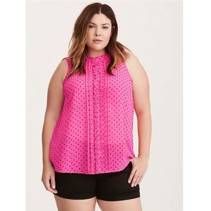 TORRID POLKA DOT RUFFLED FRONT CHIFFON TAN…